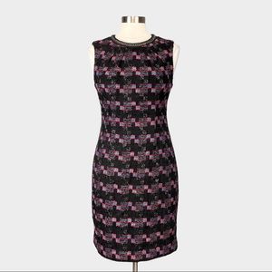 Trina Turk Womens Good Night Tweed Sleeveless Sheath Dress Black Red Blue size 6